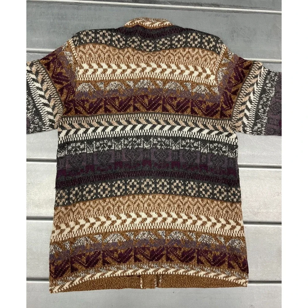 Leo‎ Peressi Alpaca Cardigan Sweater Womens Medium Brown Fair Isle Knit Button